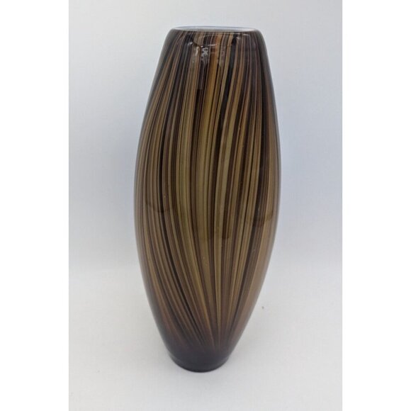 Blown Glass Vertical stripe 13" Tall Vase Brown beige/sand colors accent decor - Picture 3 of 7
